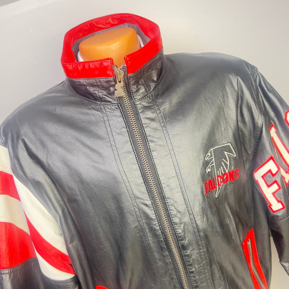 Starter Leather Jacket‎ Mens L Black Excellent Atlanta Falcons NFL Vintage 90s